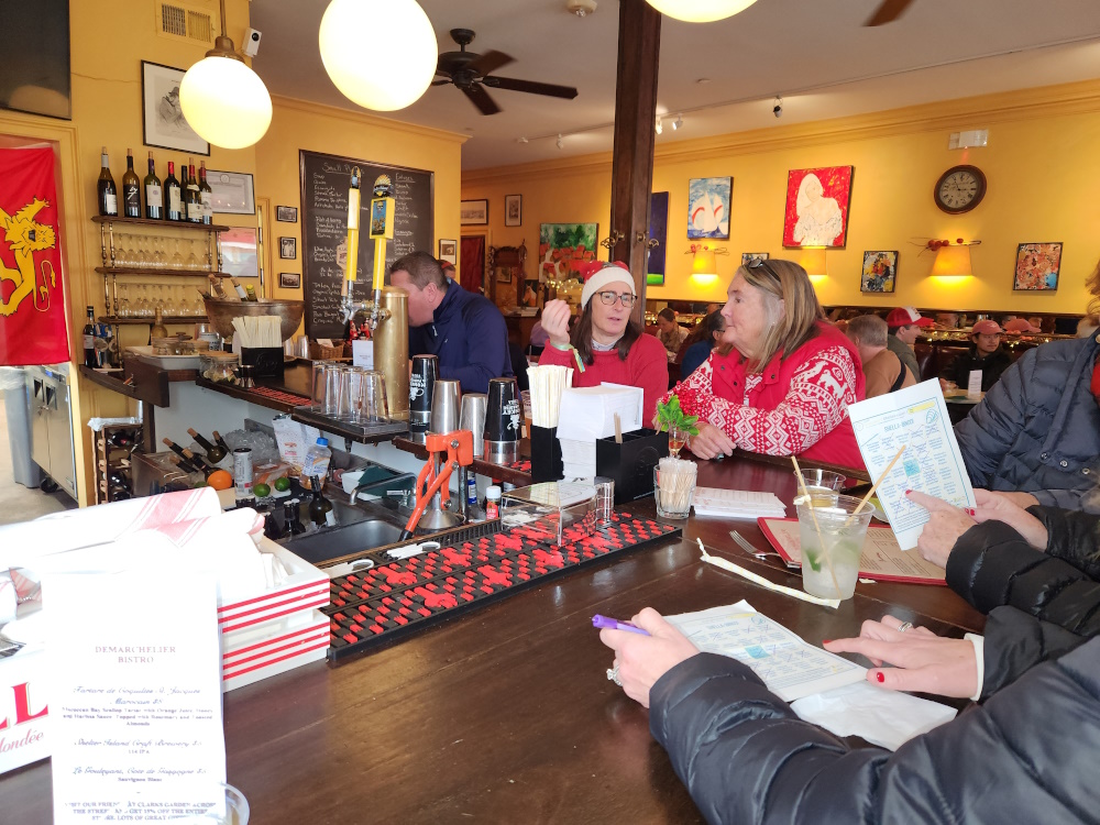 There was a happy party atmosphere at the bistro.